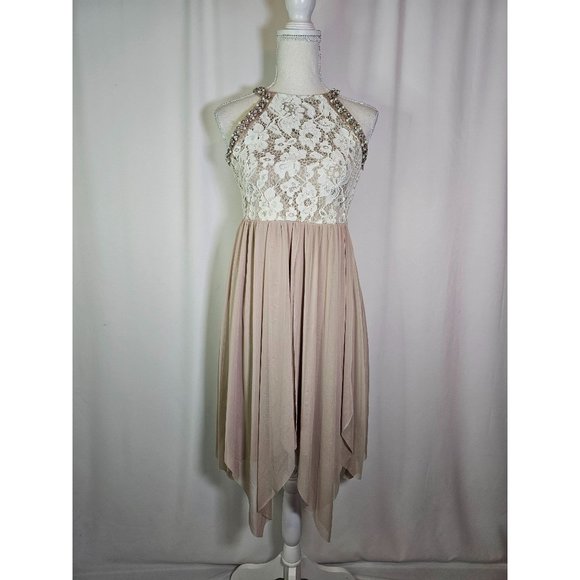 Tween Diva Girls Cocktail Party Dress, Size 16, Lace, Halter Top, Rhinestones - Picture 1 of 6